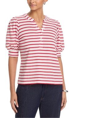 Rails Jewel Striped Cotton Puff-Sleeve Henley Size Small